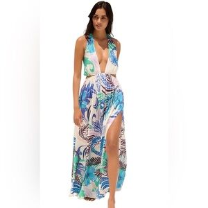 Anthropologie Blue & Purple Floral Maxi Dress